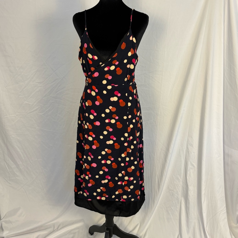Lovers + Friends Black Multicolor Polka Dot Midi Wrap Dress Sz M